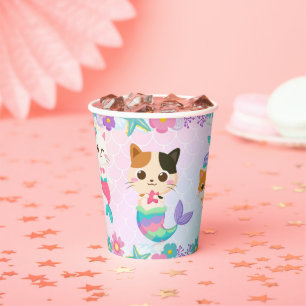 Cat Meowmaid Mermaid Girl Birthday Party Paper Cups