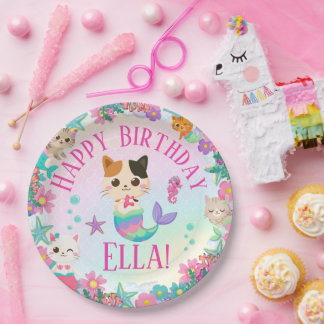 Cat Meowmaid Mermaid Girl Birthday Party  Paper Plate