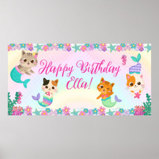Cat Meowmaid Mermaid Girl Birthday Party Poster