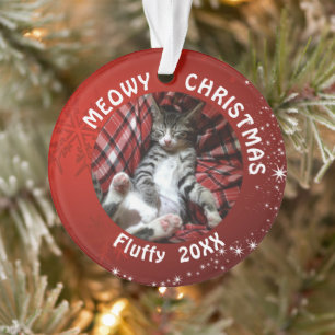 Cat MEOWY CHRISTMAS 2 Photo Red Ornament
