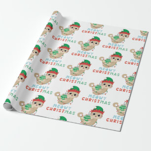 Cat Meowy Christmas Wrapping Paper for kids gifts