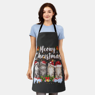Cat Meowy Family Matching Christmas Pajamas Santa Apron