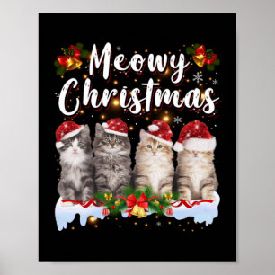 Cat Meowy Family Matching Christmas Pajamas Santa Poster