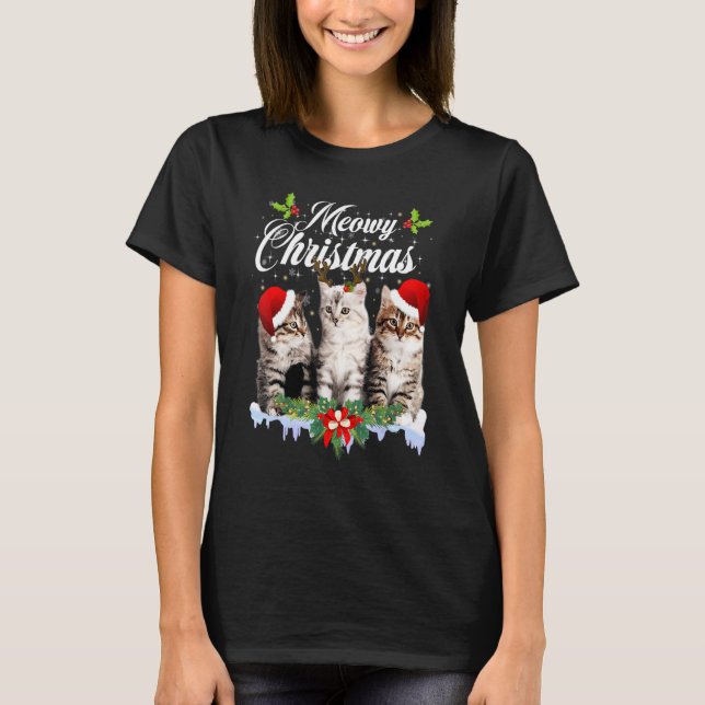 Cat Meowy Family Matching Christmas Pajamas Santa  T-Shirt (Front)