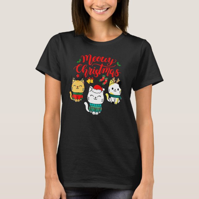 Cat Meowy Family Matching Christmas Pajamas Santa  T-Shirt (Front)