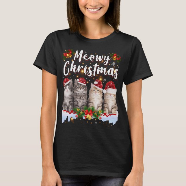 Cat Meowy Family Matching Christmas Pyjamas Santa  T-Shirt (Front)