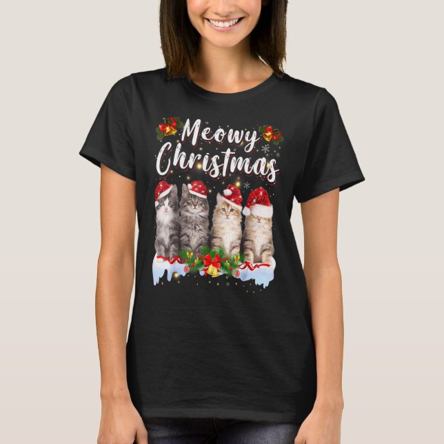 Cat Meowy Family Matching Christmas Pyjamas Santa  T-Shirt (Front)