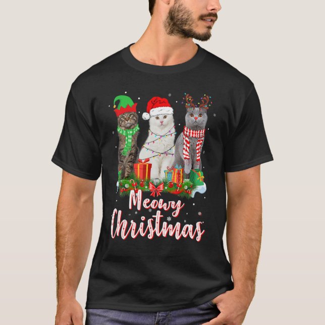 Cat Meowy Family Matching Christmas Pyjamas Santa  T-Shirt (Front)