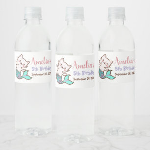 Cat Mermaid Purrmaid Cute Meowmaid Girl Birthday Water Bottle Label