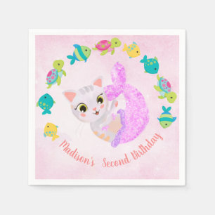 Cat Mermaid Purrmaids Birthday Plate Napkin