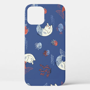 Cat mermaid, textured seamless pattern. iPhone 12 case