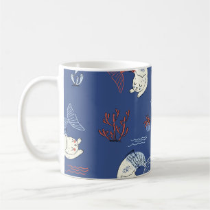 Cat mermaid, textured seamless pattern. coffee mug