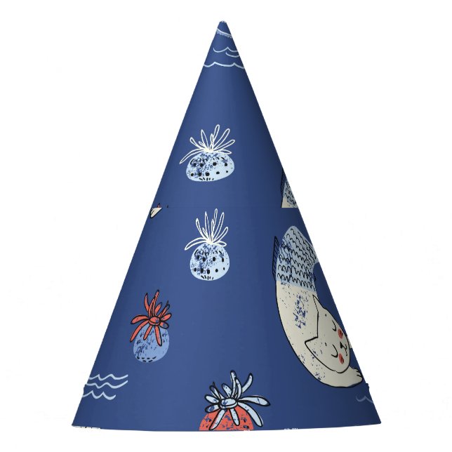 Cat mermaid, textured seamless pattern. party hat (Front)