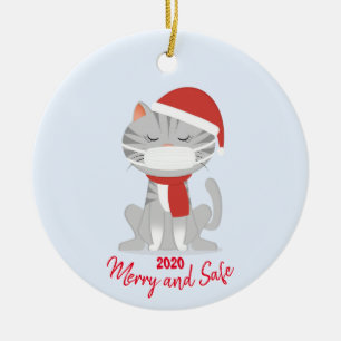 Cat Merry and Safe Christmas 2020 Ceramic Ornament