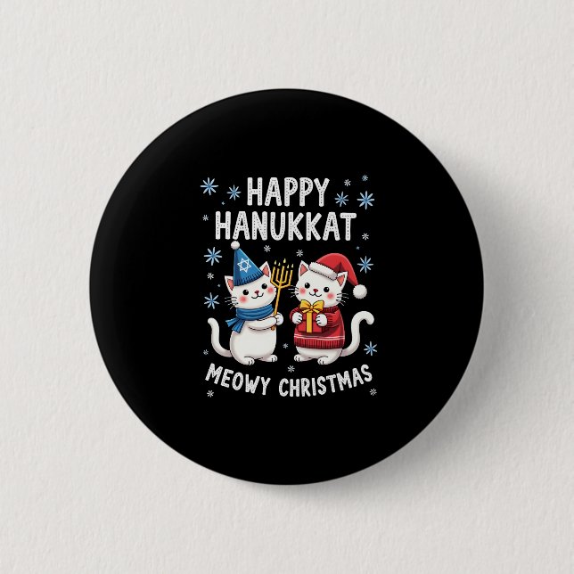 Cat Merry Christmas Happy Hanukkah Jewish Christia 6 Cm Round Badge (Front)