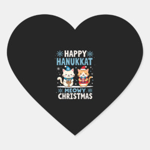 Cat Merry Christmas Happy Hanukkah Jewish Christia Heart Sticker