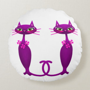 Cat mid century cute girly purple pink white round cushion