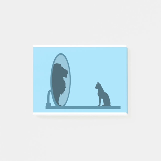Cat Mirror Lion Reflection Confidence Motivation Post-it Notes (Front)