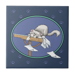 Cat mischief pattern ceramic tile
