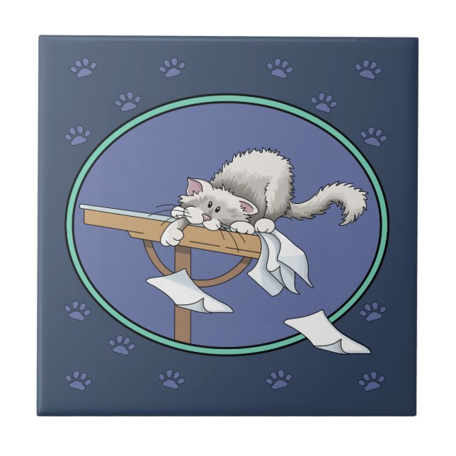 Cat mischief pattern ceramic tile (Front)