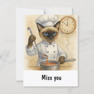 Cat miss you with cat find own food at home postcard