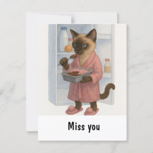 Cat miss you with cat find own food at home postcard