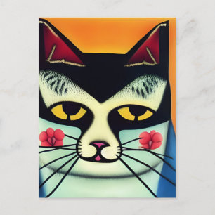 Cat mixed media postcard