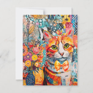 Cat Mixed Mixed Paper Collage Card