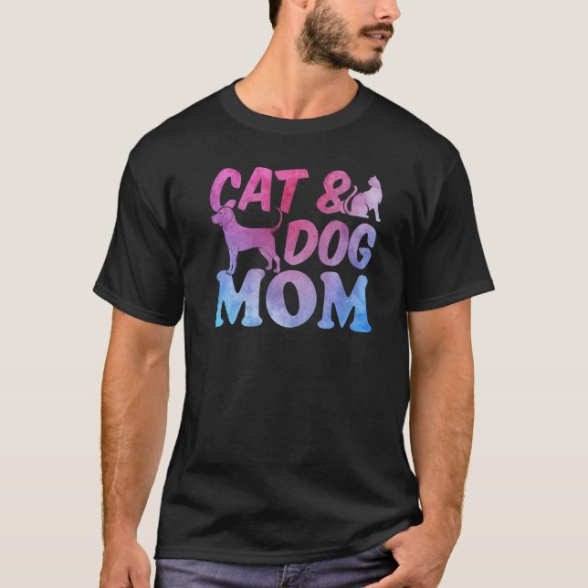 Cat Mom and Dog Mama Cute Cat Cat & Dog Mom T-Shirt (Front)
