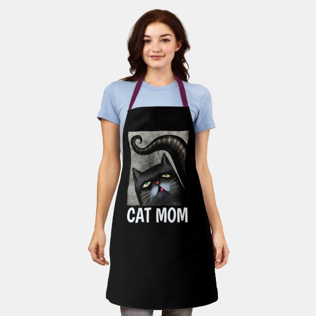 CAT MOM BLACK CAT ART KITCHEN APRONS (Worn)