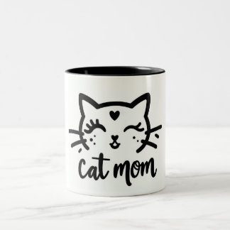 Cat Mom black Two-Tone Coffee Mug