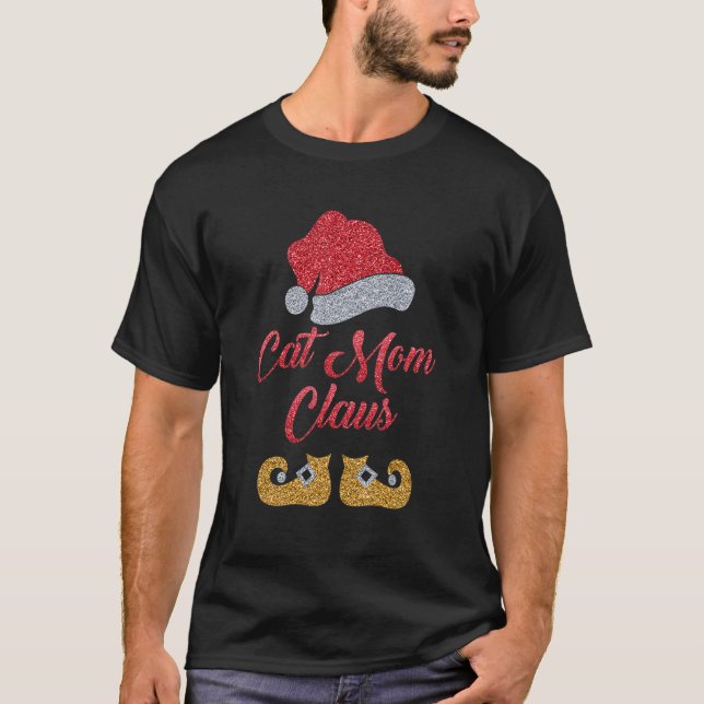 Cat Mom Claus  Fur Mama Santa Hat Cat  Christmas T-Shirt (Front)