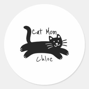 Cat mom custom cat name classic round sticker