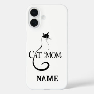 Cat Mom , Elegant Minimalist Black Cat Typography iPhone 16 Case