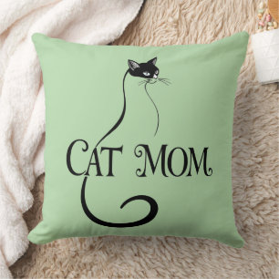 Cat Mom,Elegant Minimalist Black Cat Typography Cushion