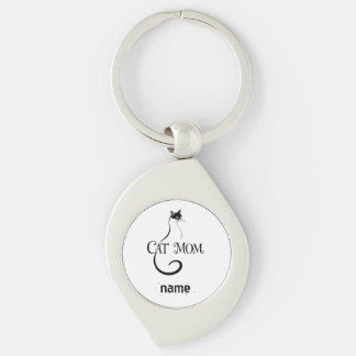Cat Mom ,Elegant Minimalist Black Cat Typography Key Ring