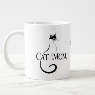 Cat Mom ,Elegant Minimalist Black Cat Typography Large Coffee Mug