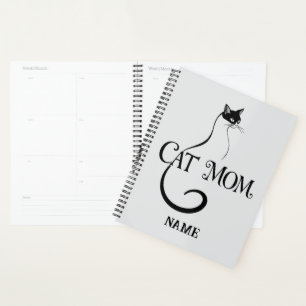 Cat Mom , Elegant Minimalist Black Cat Typography Planner