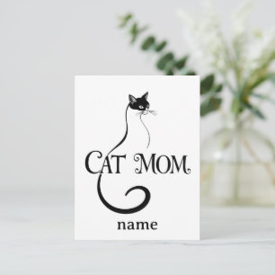Cat Mom,Elegant Minimalist Black Cat Typography  Postcard