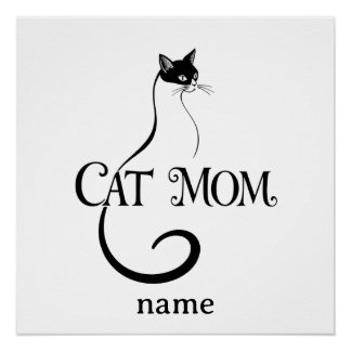 Cat Mom,Elegant Minimalist Black Cat Typography Poster