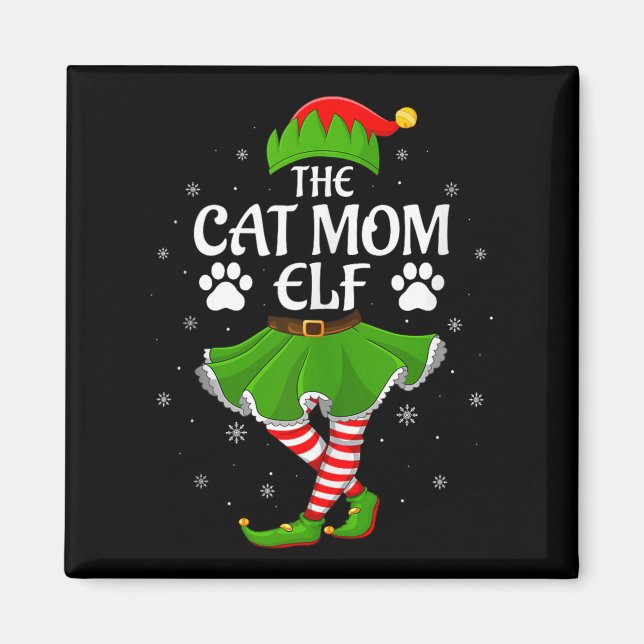 Cat Mom Elf Christmas Family Girls Women Elf Squad Magnet (Front)