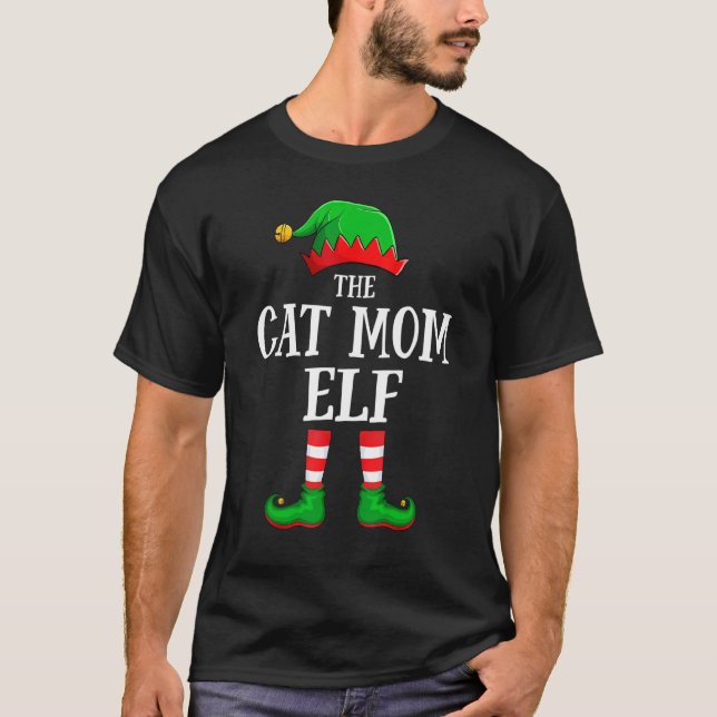 Cat Mom Elf Matching Family Group Christmas T-Shirt (Front)