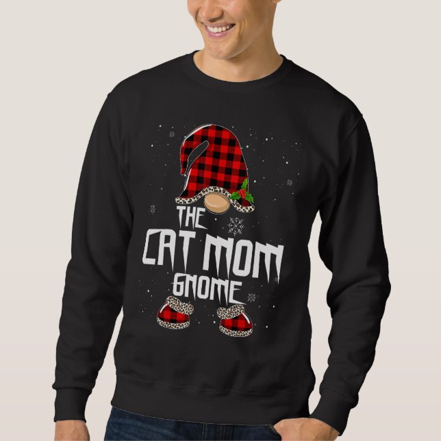 Cat Mom Gnome Buffalo Plaid Matching Family Christ Sweatshirt (Front)