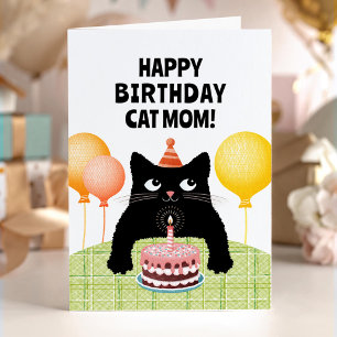 Cat mom Happy Birthday card with black kitten