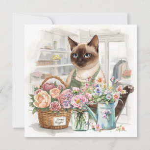 Cat Mom is arranging Flowers Mother's Day Holiday Card