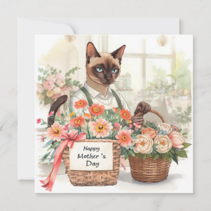 Cat Mom is arranging Flowers Mother's Day  Holiday Card