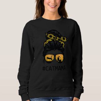 Cat Mom Messy Hair Bun Sunflower Mother Day Sweatshirt