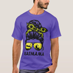 Cat Mom Messy Hair Bun Sunflower Mother Day T-Shirt
