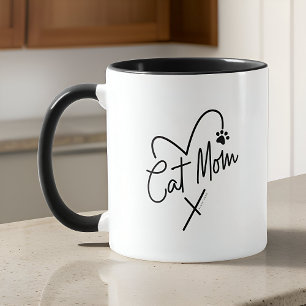 Cat Mom Modern Playful Heart and Fun Typography Mug