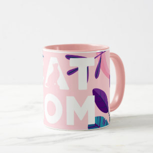 CAT MOM, Pink Floral & Leaves Mug